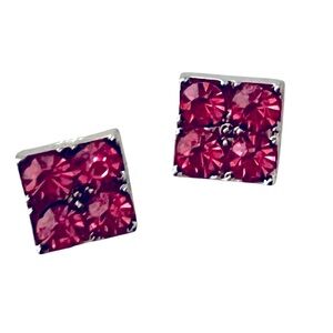 Silver Toned & Pink Crystal Stud Earrings